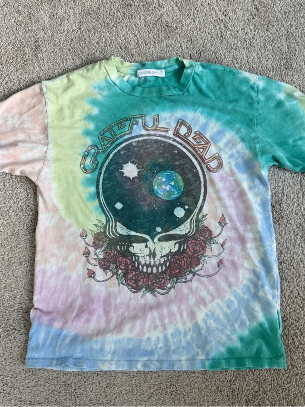 Daydreamer Grateful Dead Tie Dye Skull Roses Tee L Boxy Fit 20” x 25”